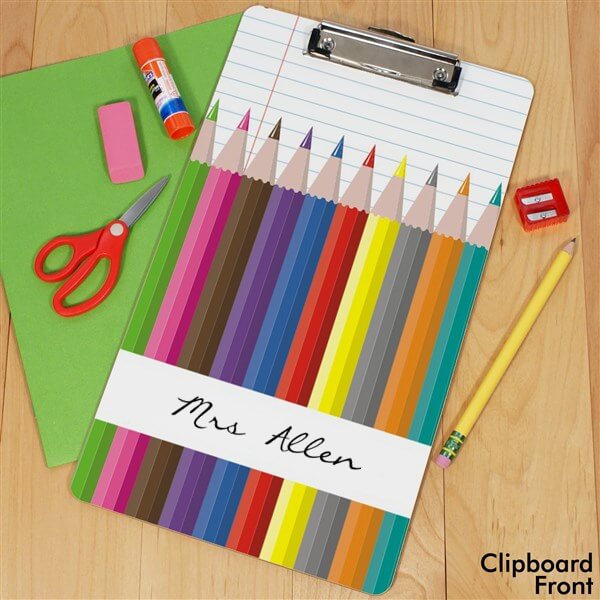 Colored Pencils Dry Erase Personalized Teacher Clipboard