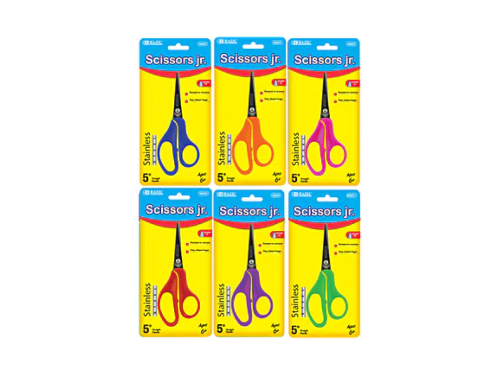 Bazic 5" Pointed Tip School Scissor, Colors may vary