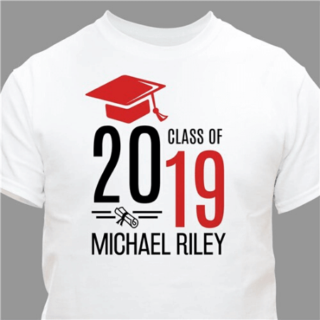 Personalized Graduate Hat With Diploma White T-Shirt Red Small