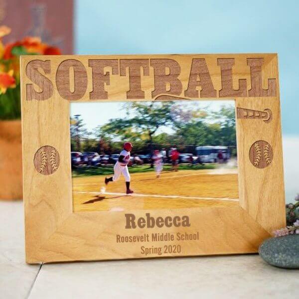 Bliss EDU Engraved Softball Wood Picture Frame