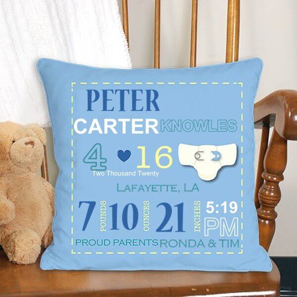 Bliss EDU Boy Birth Announcement Throw Pillow