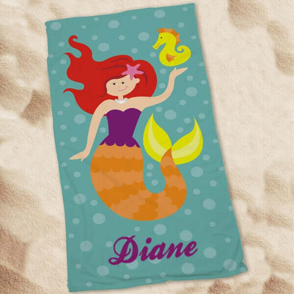 Bliss EDU Personalized Red Hair Mermaid Beach Towel