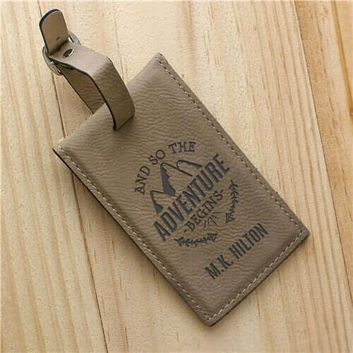 Engraved Leather Luggage Tag - And So The Adventure Begins