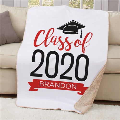 Personalized Graduate Hat With Banner Sherpa Blanket