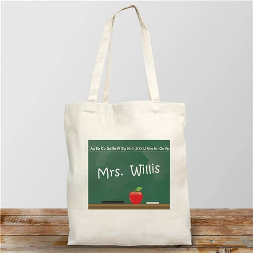 Personalized Teacher Canvas Tote Bag Chalkboard Design