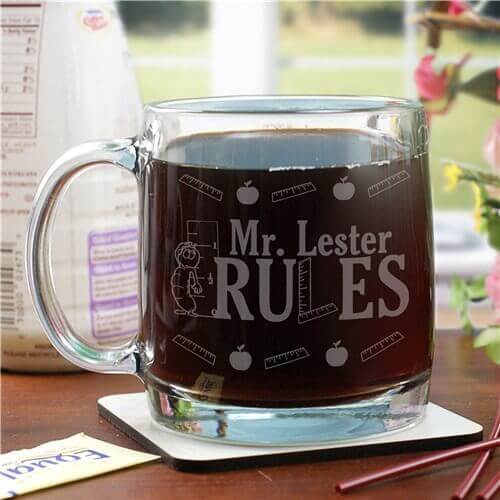 My Teacher Rules Engraved Glass Mug