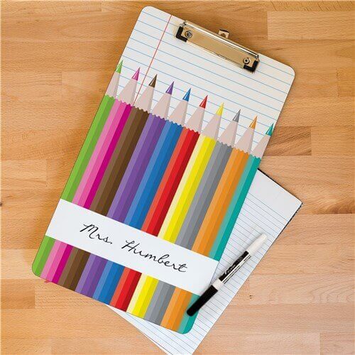 Colored Pencils Dry Erase Personalized Teacher Clipboard