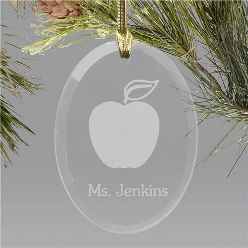 Teacher's Apple Engraved Ornament in Oval Glass