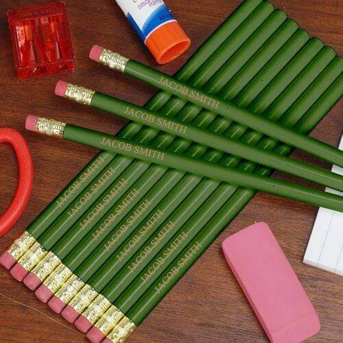 Personalized Engraved Green School Pencils