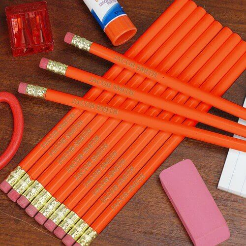 Personalized Engraved Orange School Pencils