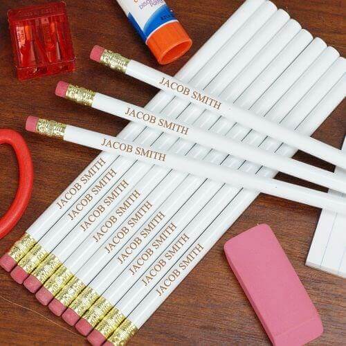 Personalized Engraved White School Pencils