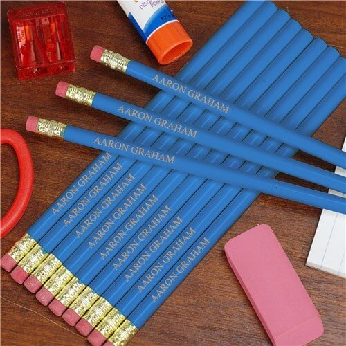 Personalized Engraved Blue School Pencils