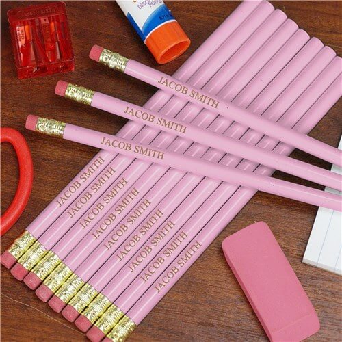 Personalized Engraved Pink School Pencils