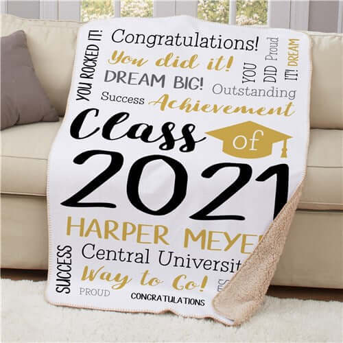 Personalized Class of 2021 Word Art Sherpa Throw