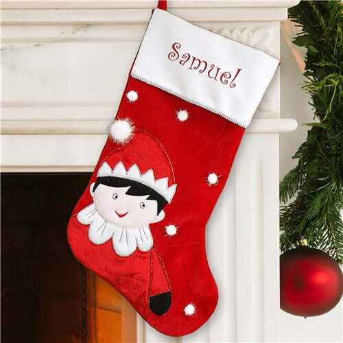 Personalized Elf Embroidered Name Stocking