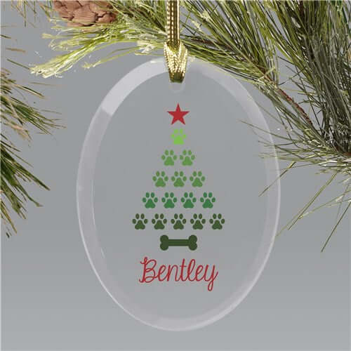 Personalized Paw Tree Glass Ornament