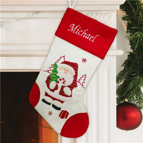 Embroidered Red and White Santa Stocking - Bliss EDU