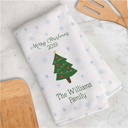 Christmas Tree Applique Kitchen Towel - Red Christmas Tea Towel