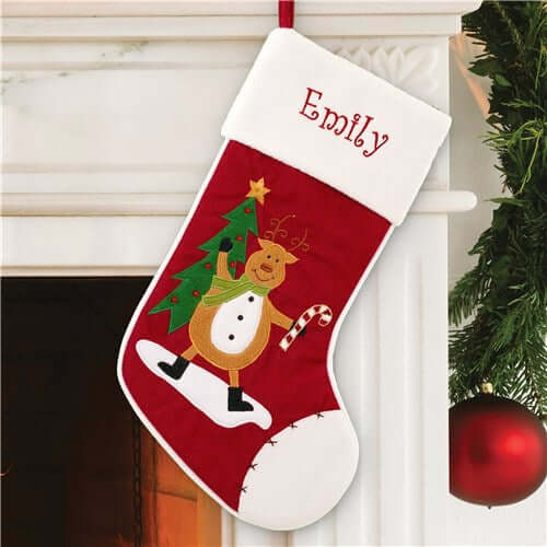 Personalized Reindeer with Candy Cane Christmas Stocking